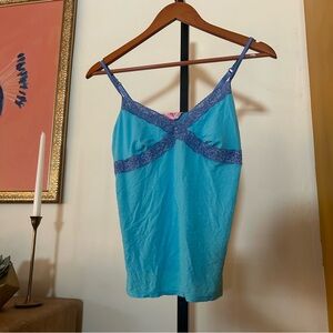 Y2K Victoria's Secret PINK Vintage ‘04 Lace Trim Cami Babydoll Tank Top Blue M/L
